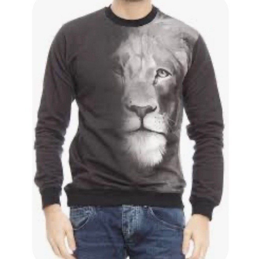 Versace Mens Lion Graphic Crewneck Sweatshirt Black White Made in Italy Size M